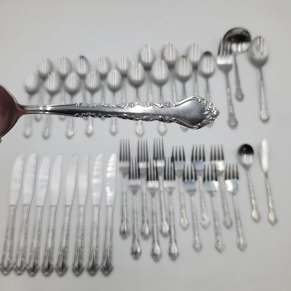43pc Estia ESI18 Silverware Flatware Set Stainless Steel Floral Scroll Pattern